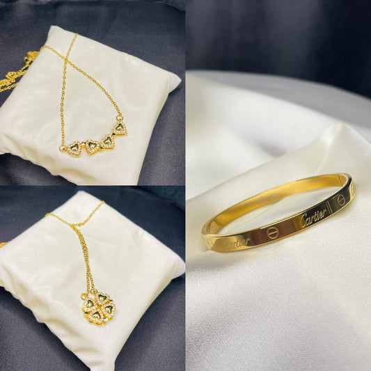 Magnetic hearts Necklace + Branded Engraved Bracelet Combo
